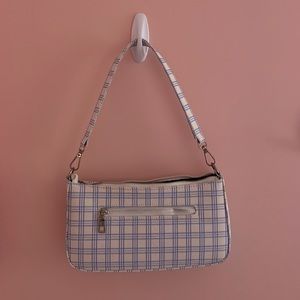 blue gingham baguette shoulder bag